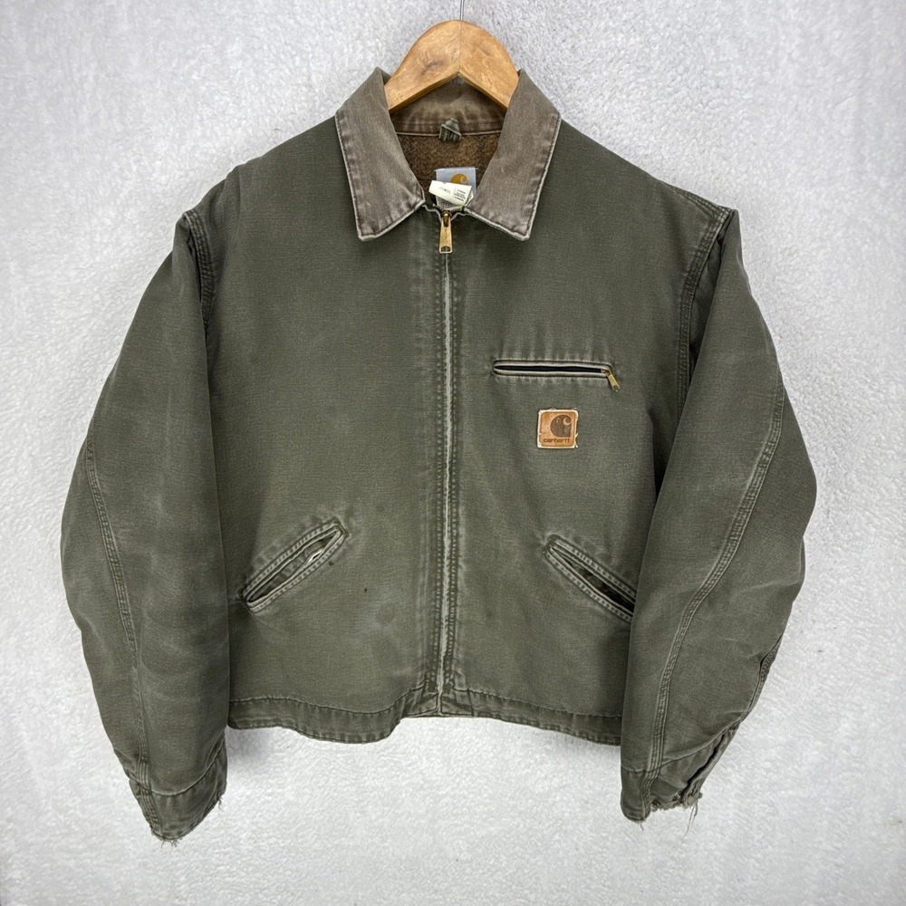 Carhartt Detroit Jacket Blanket Lined Mens XL J76 MOS Moss Green Faded - Picture 2 of 16
